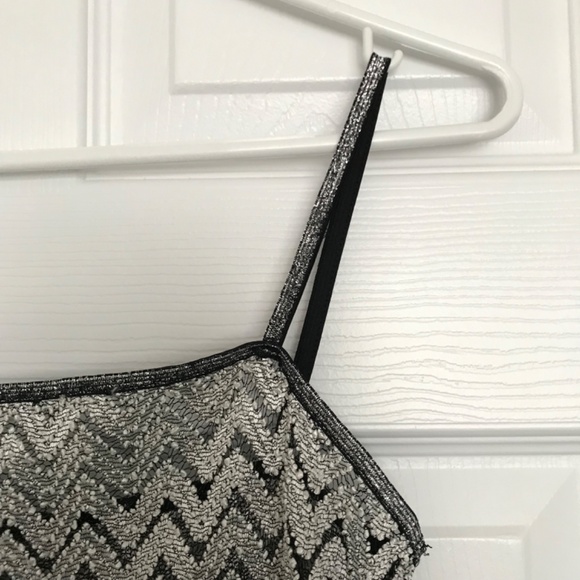 Vintage Sparkly Chevron Crop Top Camisole S Fit Grey Silver Black - Picture 5 of 7